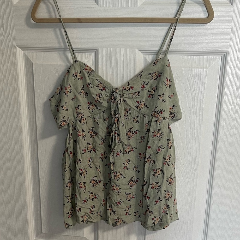 American Eagle Outfitters Spaghetti Strap Floral Tank Top with Side Cutouts
